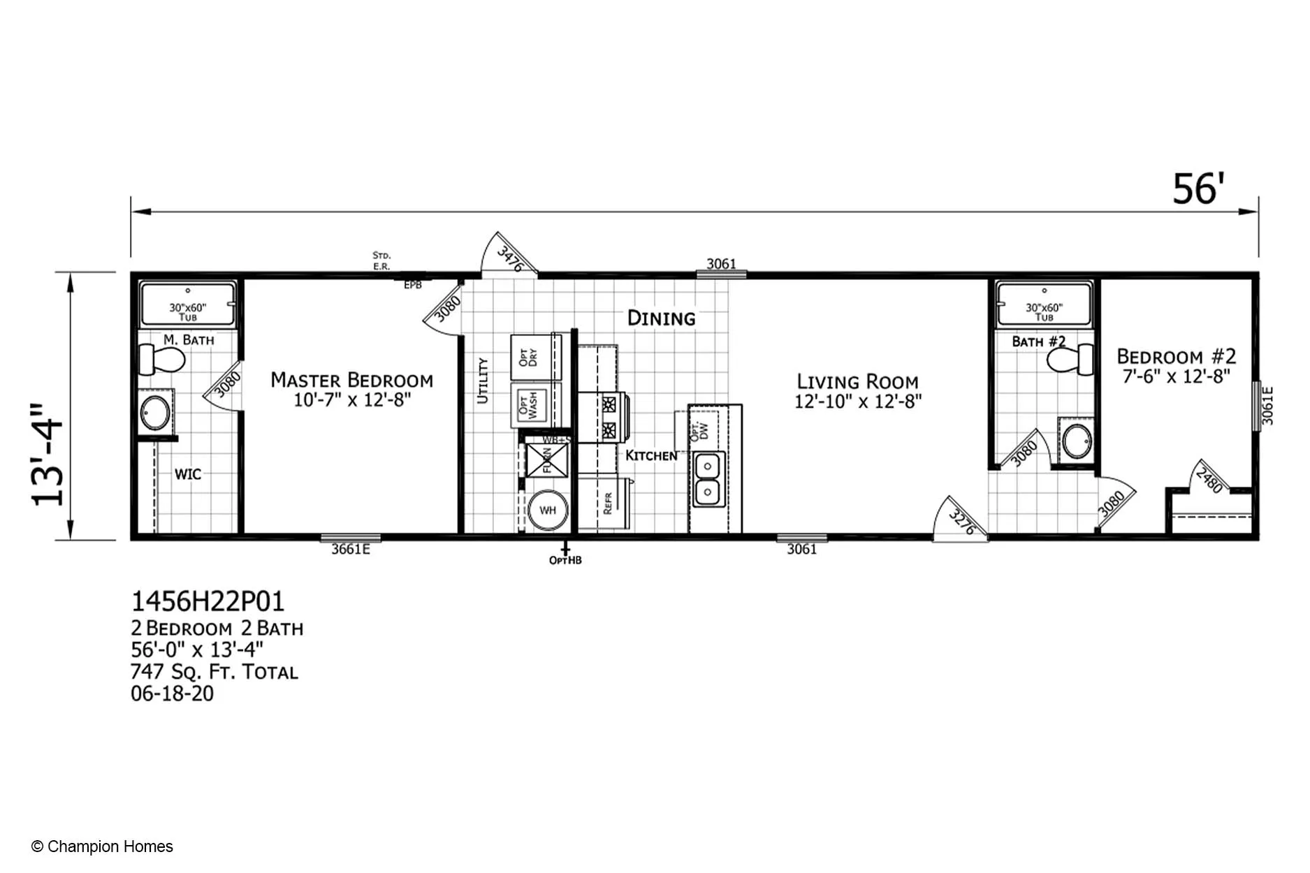 Champion Homes Peak 1456H Single Wide Floor Plan